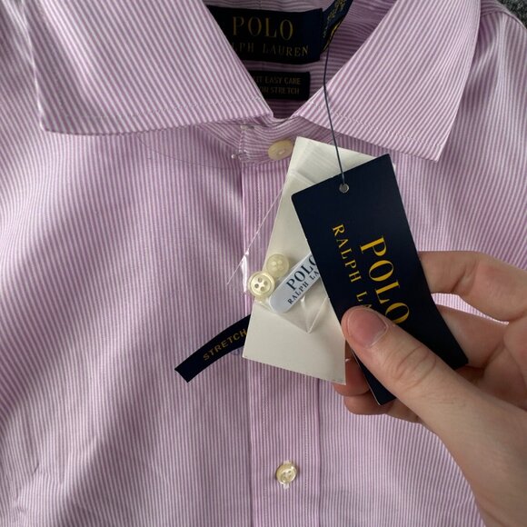 NWT Polo Ralph Lauren Pink Striped Classic Fit Easy Care Cotton Stretch 15 32/33 - Picture 8 of 15